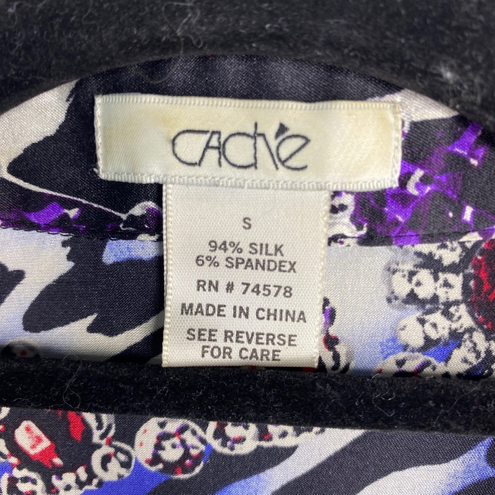 Cache Silk Blend Animal Jewel Print Button Down Blouse Blue Black Womens Small - Picture 3 of 11